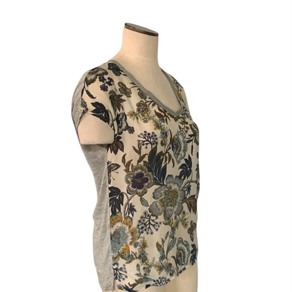 Promod M/L BOHO Colorful Floral Botanical Top Silver Textured Neck Trim 9J - Picture 3 of 7
